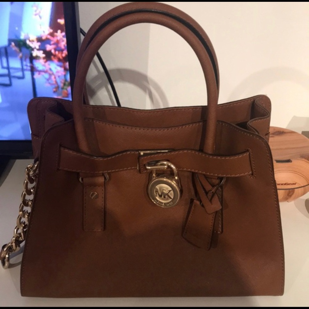 Michael Kors Hamilton Handbag - Brown & Gold